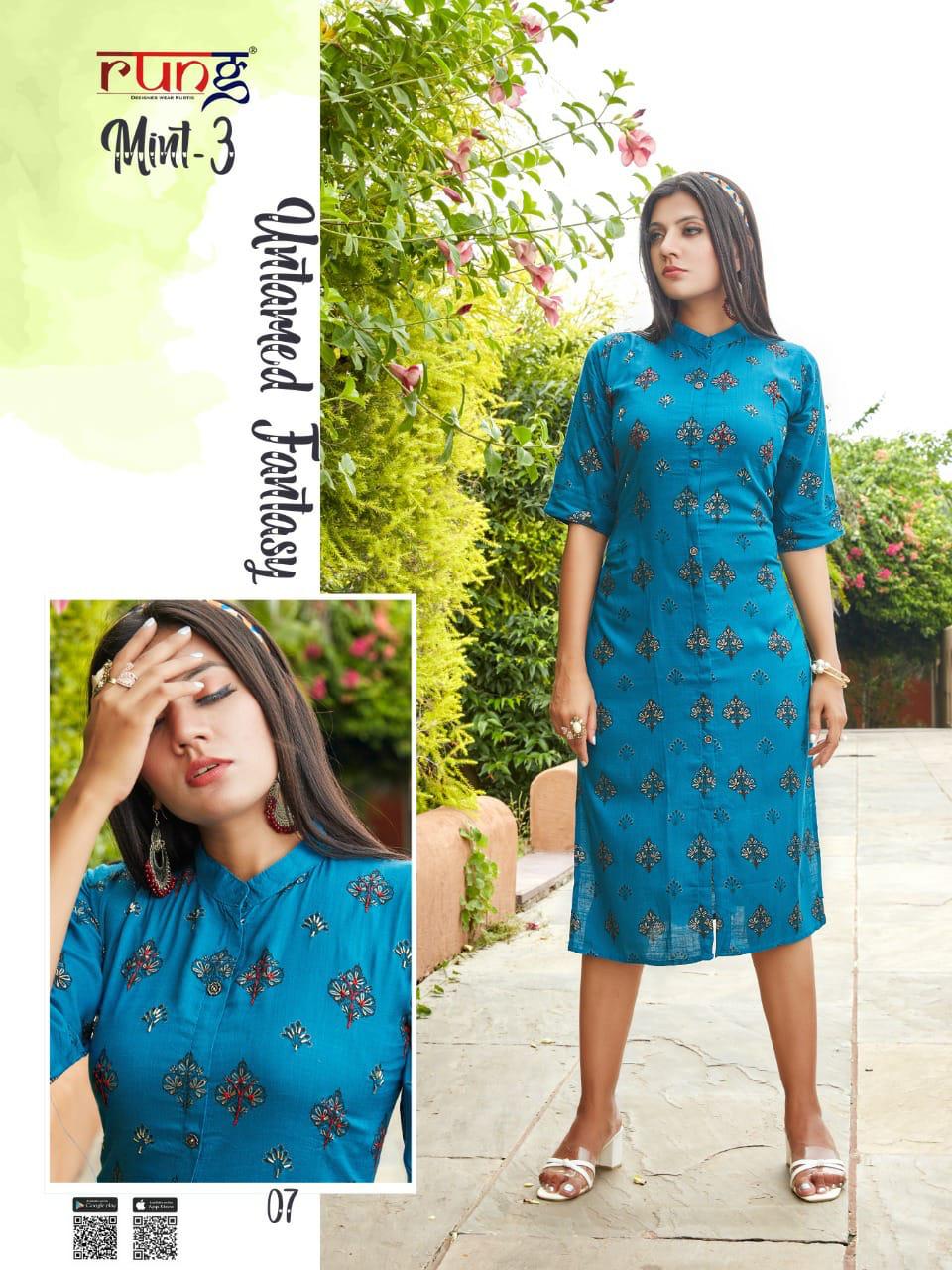 Rung Mint 3 Heavy Slub Rayon Casual Wear Designer Kurti Collection